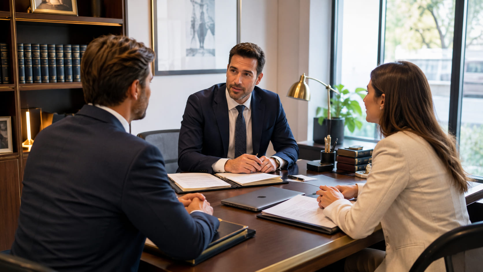 Familiari durante un colloquio con un avvocato per una consulenza legale su un caso di malasanit&agrave;