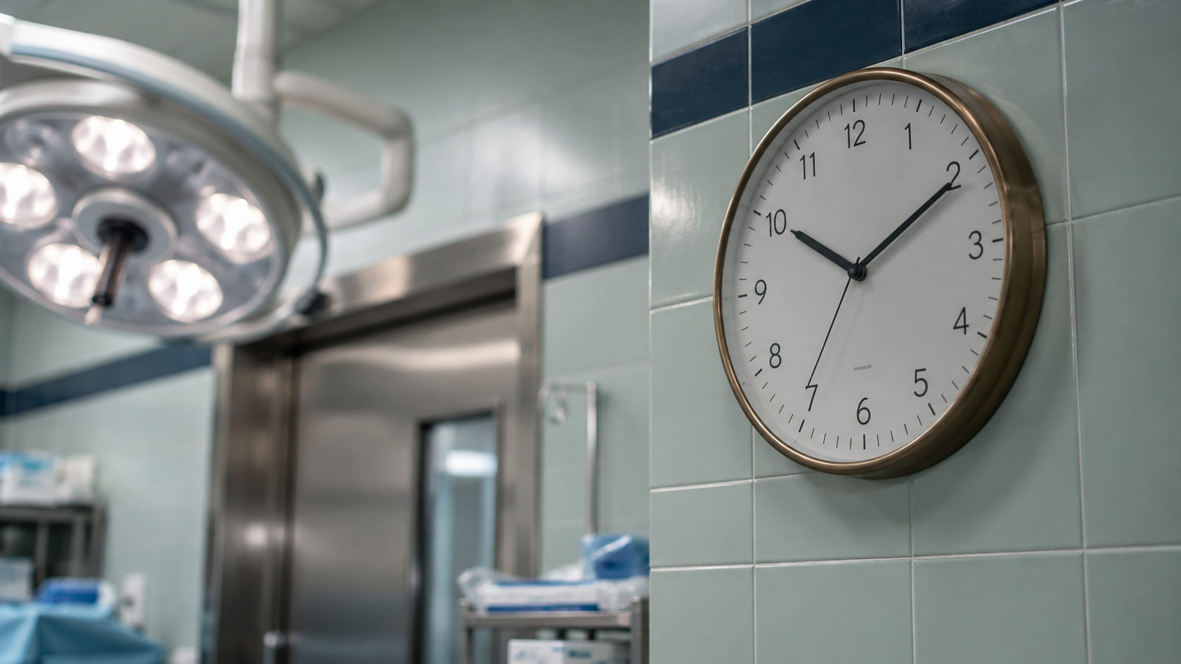 Orologio a parete in una sala operatoria ostetrica, riferimento ai tempi fra decisione ed estrazione