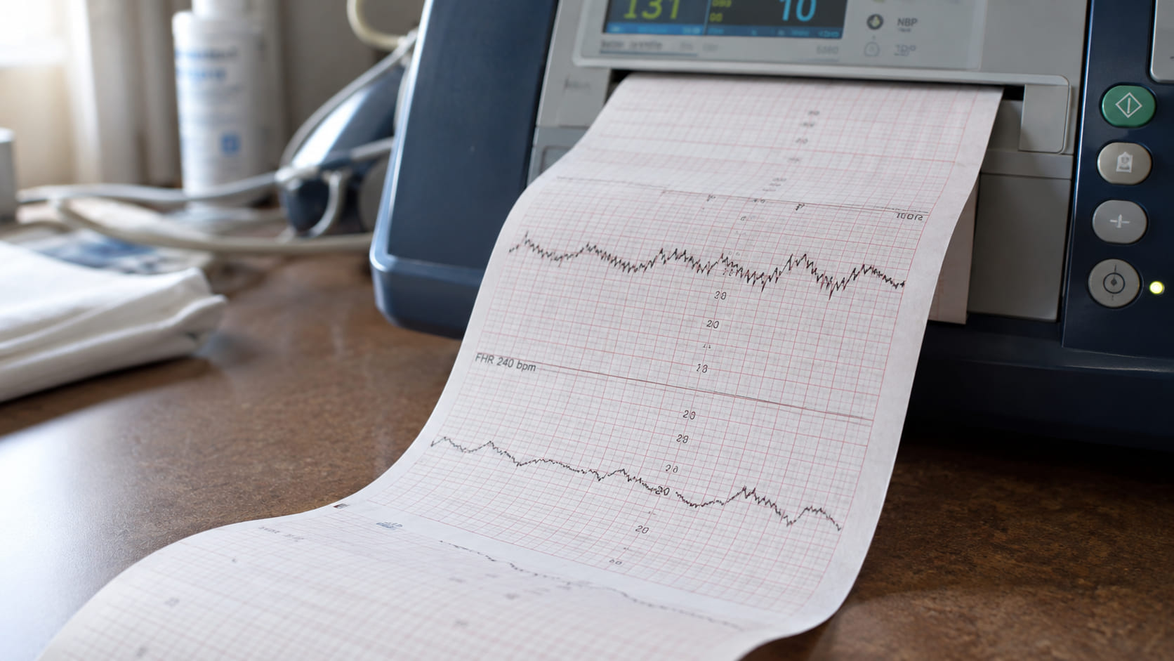 Stampa di un tracciato cardiotocografico con la registrazione della frequenza cardiaca fetale